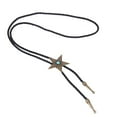 thumbnail image 2 of Cuerda de cuero negro de cuero Western Cowboy Rodeo Bolo Tie Latón antiguo Jinwen Collar de lazo occidental de Bolo, 2 of 6