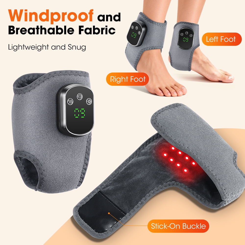 Cordless Ankle Heating Pad with Massage,Portable Heated Wrap Rechargeable Ankle Massager,5 Heat Levels & 3 Vibration Modes,USB Wearable Heated Ankle Brace Support for Foot Care,Home & Travel Use