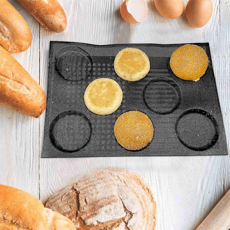 8 Holes Hamburger Bun Pans for Baking Mesh Silicone Bread Pans for Baking  Non Stick Perforated Baking black