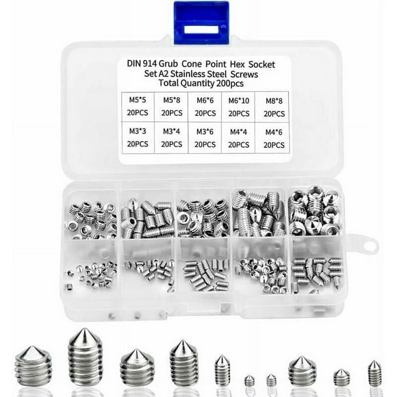 Stainless Steel Hex Drive Grub Screws, Cup-Point Set Assortment Kit For Precision Machinery And Lights, High-Quality, Corrosion Resistance, Convenient Transparent Box Organizer