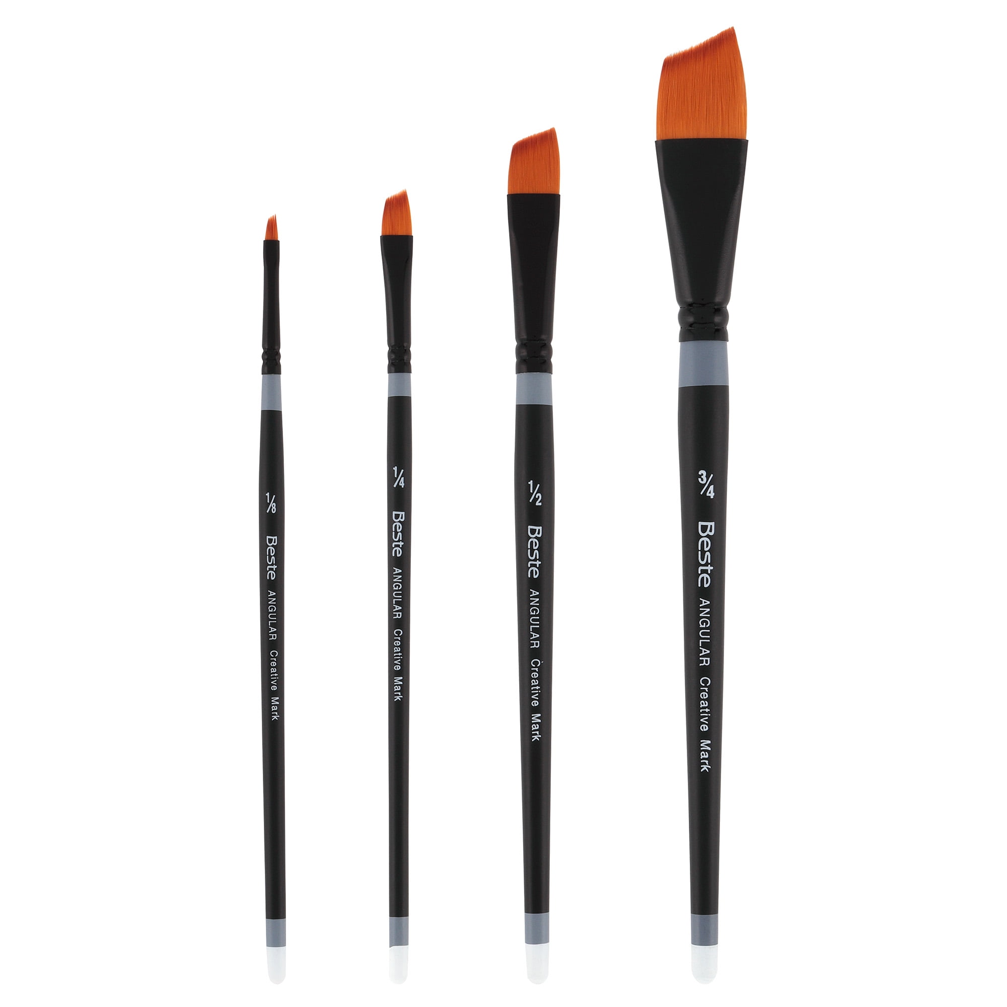 Creative Mark Beste Golden Taklon Gold Angular Set of 4 Artist Paint Brush, Professional Watercolor Brushes, For Acrylic Painting, Short Handle, Sharp Edges, Hand-Tied & Shaped