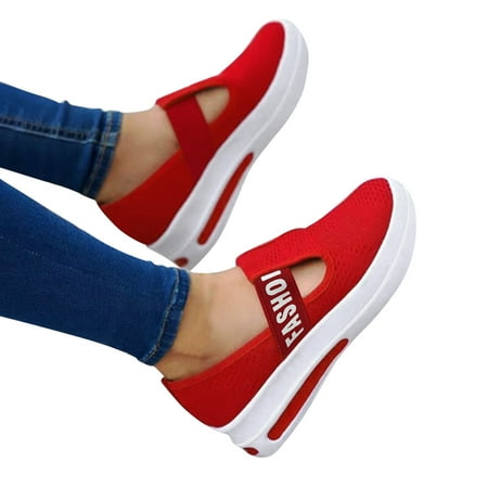 

YTJX Ladies Fashion Solid Color Mesh Breathable Wedge Platform Casual Shoes