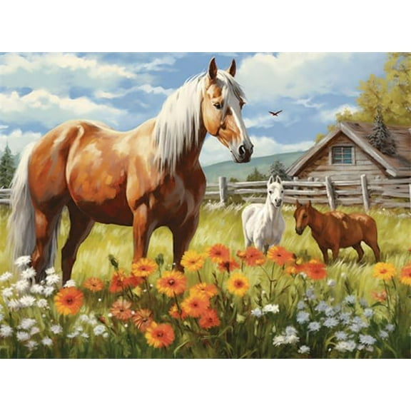 Jigsaw Puzzles 500 Pieces for Adults Chatting with The Neighbors - Horses Formation Wooden Great Gift for Educational Intellectual Decompressing