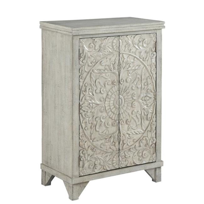 29 in. Rustic Accent Cabinet with Two Floral Pattern Doors - White ...