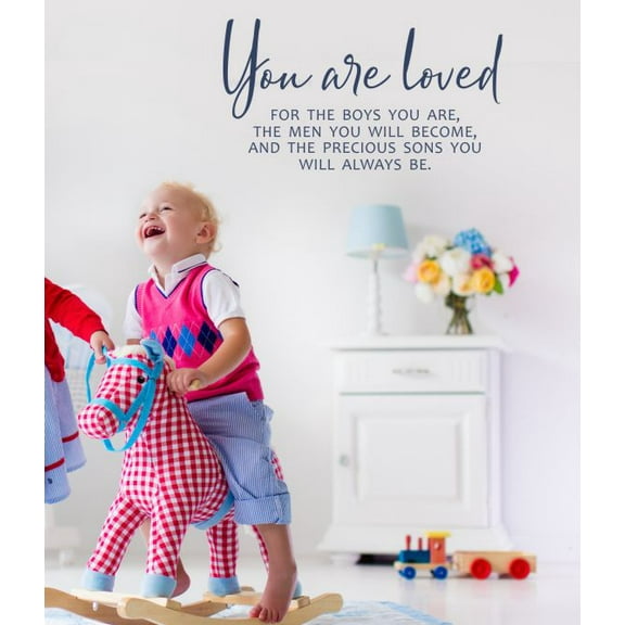 Little Boys Room Wall Decals - You are loved For Boys You Are, Men Will Become, Precious Sons Quote - Bedroom Wall Decor Vinyl Art Stickers 23x12-Inch Deep Blue