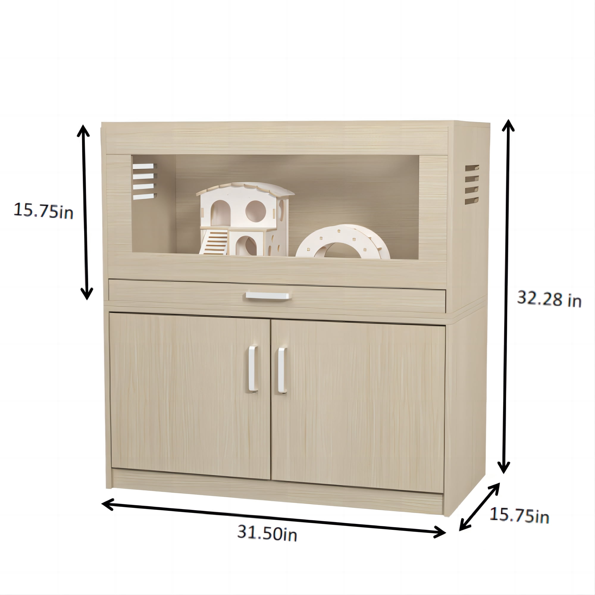 M optimized Hamster Habitat Cage, Wooden Hamster Cage With Storage Cabinet & Drawer, Openable Top, Bridges, Guinea Pig Cage for Small Pet Gerbil Hedgehog
