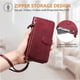 thumbnail image 4 of Funda para Honor play 6T pro 5G con cremallera tipo cartera, tarjetero, marco de fotos, soporte y cordón, de piel sintética. rojo, 4 of 5