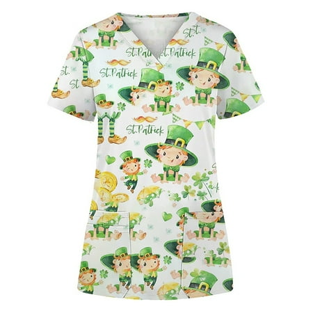 

Avamo Ladies T Shirt Short Sleeve Nursing Scrubs Floral Print Scrub Tops Women Fashion Tee Dailywear Tunic Blouse Style A 3XL