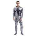 thumbnail image 2 of Doomiva Men’s Glossy Shiny Zipper Unitard Sparkly Dance Bodysuits Long Sleeve Full Body Leotard Grey XXL, 2 of 4