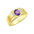 thumbnail image 3 of RYLOS Men's Rings 14K Yellow Gold Classic 7X5MM Oval Gemstone & Diamond Ring Amethyst February Birthstone Rings For Men, Gold Rings Size 13, 3 of 7