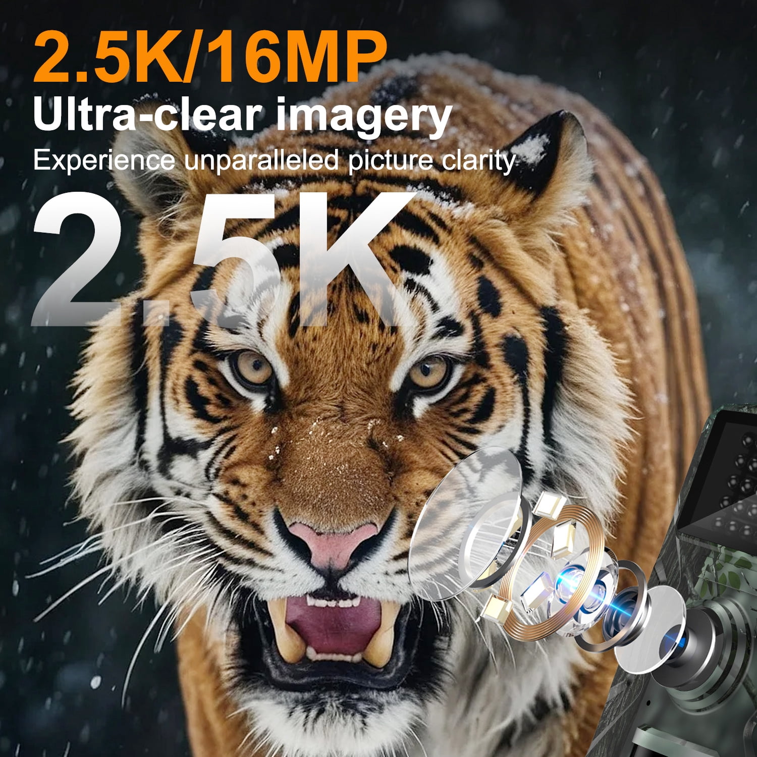 ABCPOW Trail Camera,2.5K 16MP Game Camera with Night Vision Motion, 0.8S Trigger Hunting Camera w/ 32GB TF Card, IP66 Waterproof,46pcs No Glow Infrared Trail Cameras for Outdoor Wildlife