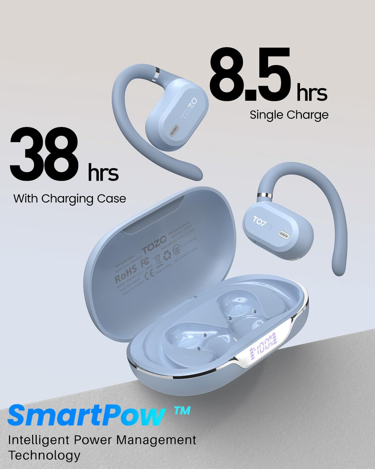 TOZO AI Translation Open Ear Earbuds, Open Ear Bone Conduction Headphones, 145+ Languages, 60H, Stereo Bass, Touch Control, APP-5EQ, Waterproof Lightweight Sports Headphones for Workout Gym, Office