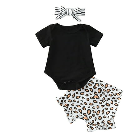 

Tops Romper Outfits Clothes Pants Summer Girls Print Leopard Newborn Baby Short Girls Outfits&Set