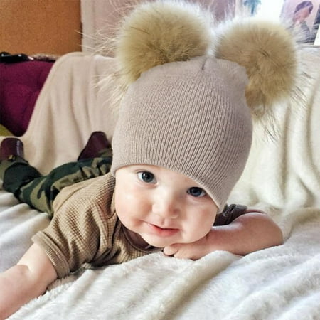 

Wolfast Promotion Infant Baby Girls Boys Crochet Knit Winter Warm Faux Furs Ball Hat Beanie Cap