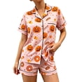 thumbnail image 3 of jiaxiM Sleepwear, Pjs, Halloween 2 Piece Set Women, Pumpkin Graphic Short Sleeve Button Down Pajama Shorts Set Soft Casual Nightwear for Daily Wear, 3 of 5