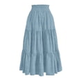 thumbnail image 4 of Yucgh Women's Denim Print Pleated Midi Skirt with Bow, Retro Casual Long Skirt, Flowy Bohemian Skirt with Elastic Waist,Blue,S, 4 of 7