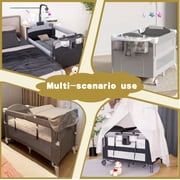 Unisex Nursery Center Portable Baby Play Yard Folding Playpen with Bassinet,Changing Table,Wheels,Elevated Mosquito Net for Newborn,Four-Panels