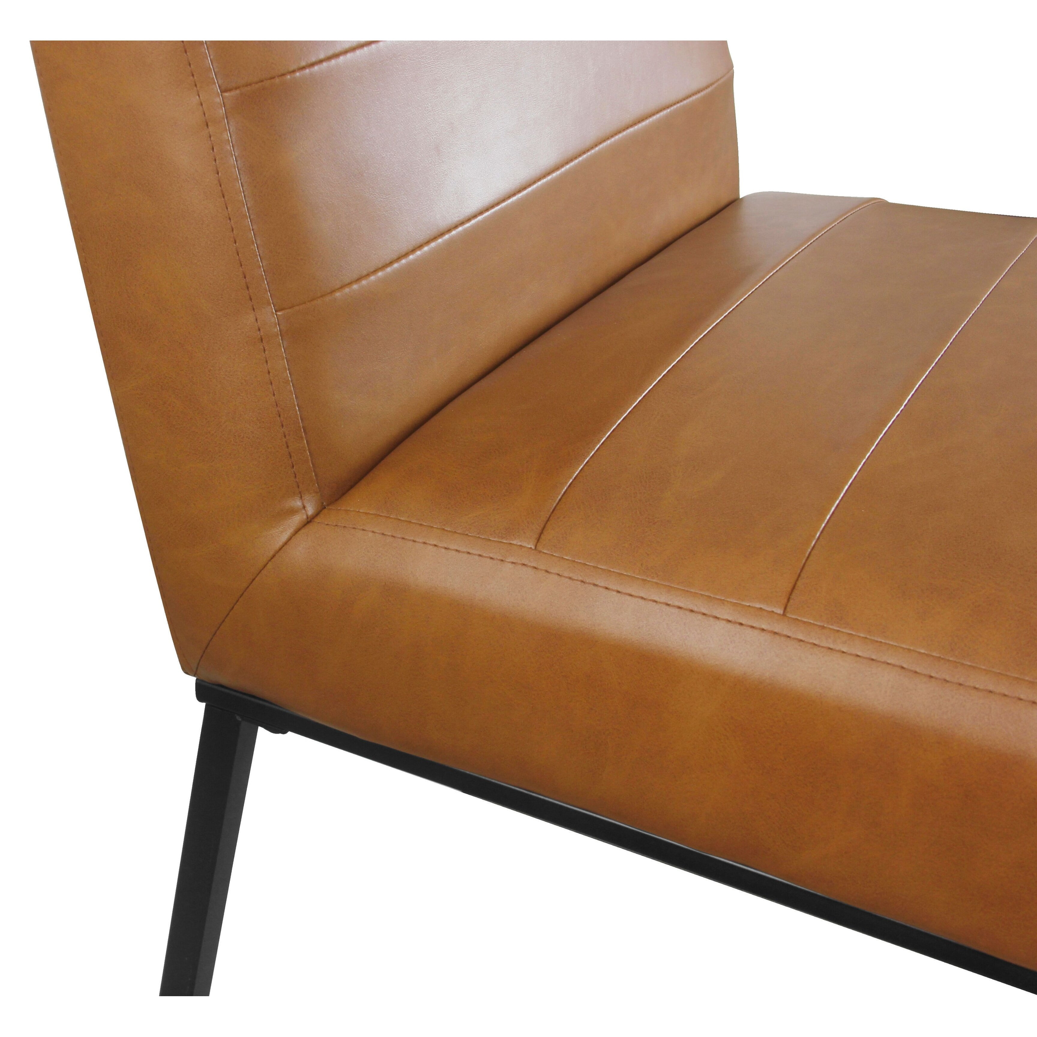 HomePop Channel Back Dining Chair with Metal Legs, Carmel Faux Leather
