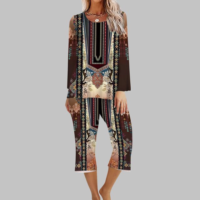 Puntoco Conjunto de pijama cómodo de dos piezas con cuello redondo y manga larga para mujer Puntoco Puntoco-3789