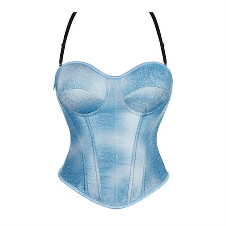 Corset Lingerie Fashion Women Style Smudging Backless Fishbones Camisole Zipper Shapewear Tops Light Blue xxl