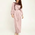 thumbnail image 3 of Njagoc3 Womens Long Sleeve Satin Maxi Robe Dress, Elegant Casual & Formal Wear, Floor - Length, Solid Color Styles, for Daily & Evening, 3 of 5