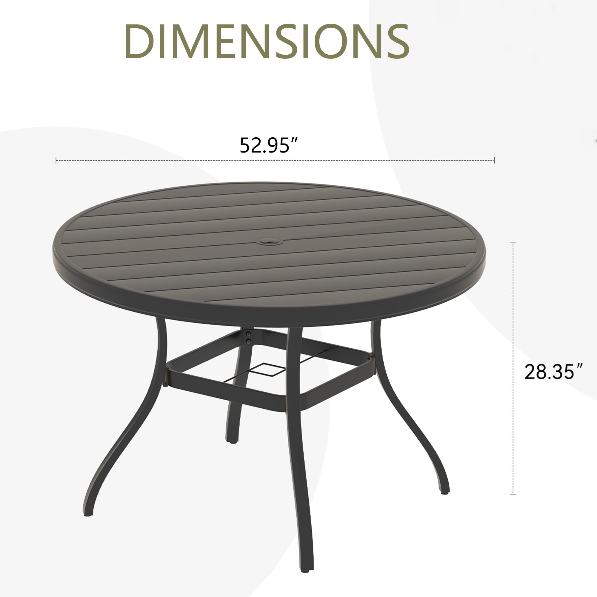 Leumius 6-Person Outdoor Round Metal Dining Table with Umbrella Hole, All-Weather Bistro Table Patio Table for Deck Lawn Garden Backyard, Black