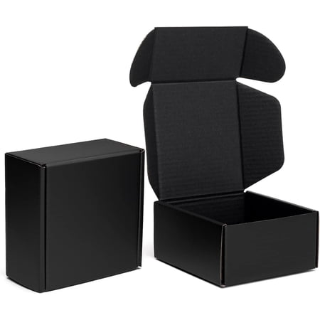 4x4x2" Black Shipping Boxes - Corrugated Cardboard Mailing Box Packaging for Small Business - Tab Locking Literature Mailer Flat Empty Gift Packing Supplies 24 Pack