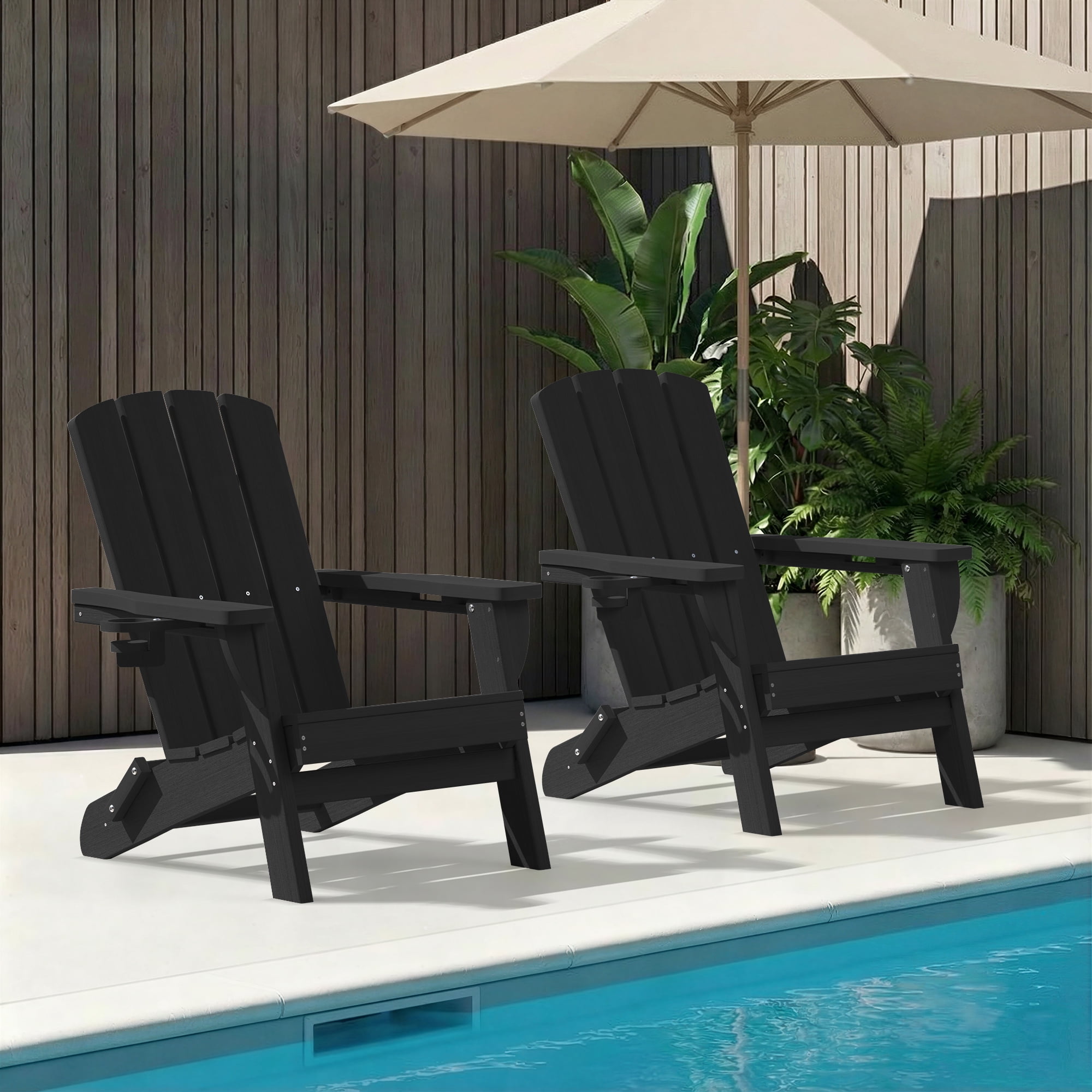 SUUNYN Folding Adirondack Chairs Set of 4, HDPE Patio Chairs, Black