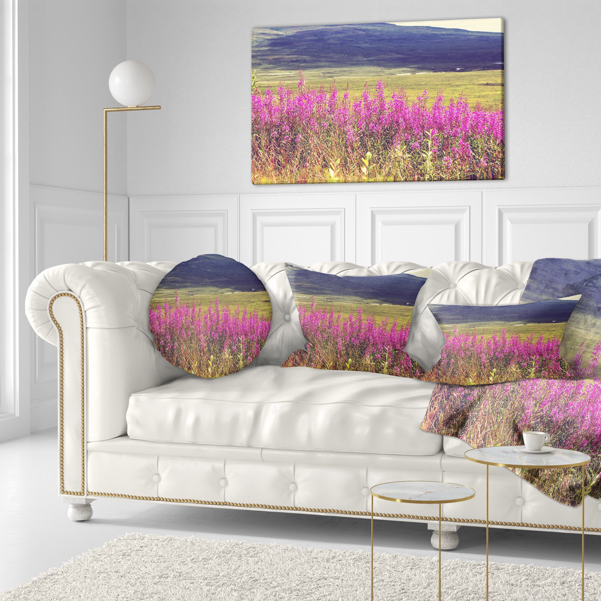 Designart Purple Flowers in Mountain Pasture - Floral Throw Pillow - 12x20