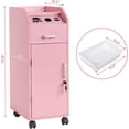 thumbnail image 3 of Hassch Mobile Hair Stylist Cart with Lock & Keys, Rolling Salon Station with 4 Drawers, Stainless Steel Tool Slots and Space-Saving Side Shelf, Pink Beauty Trolley for Salon or Home, 3 of 8