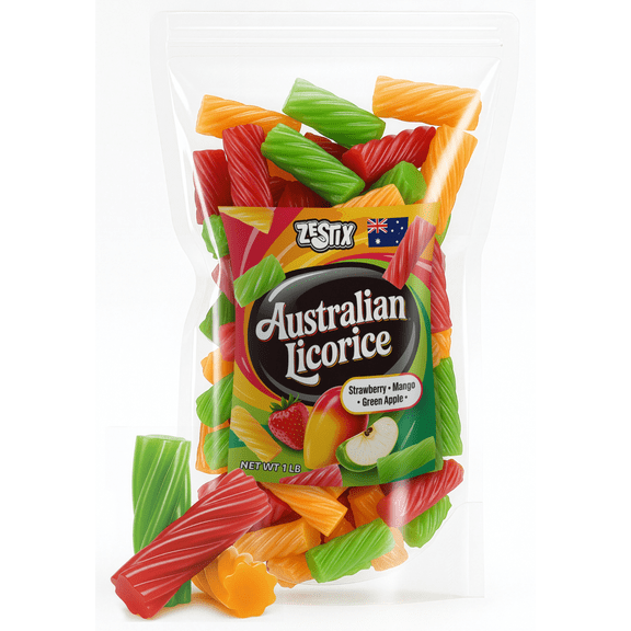 Zestix Australian Licorice Mix, Soft & Chewy Assorted Fruit Candy, 1 lb Bag