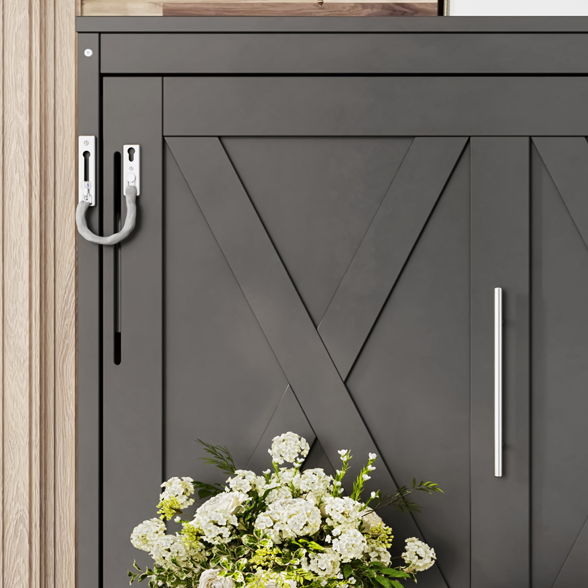 Leumius Queen Size Murphy Bed with Storage & Charging Station,Modern Murphy Cabinet with Desk,Multifunctional Storage Cabinet Bed with Foldable Panel for Guest Bedroom, Living Room, Office,Dark Gray
