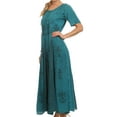 thumbnail image 4 of Sakkas Hailey Cap Sleeve Caftan Long Embroidered Stonewashed Dress - Turquoise - L/XL, 4 of 5
