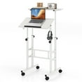 thumbnail image 1 of Giantex Bureau Debout Mobile, Bureau Réglable en Hauteur Assis-Debout, Bureau Portable pour Ordinateur Portable, Poste de Travail Informatique à 2 Niveaux pour Bureau à Domicile, Blanc, 1 of 9