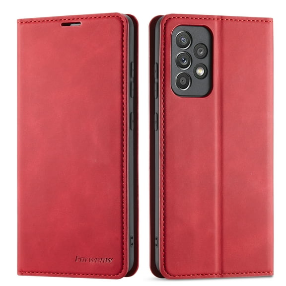 Mantto Case for Samsung Galaxy A53 5G, Premium Leather RFID Blocking Credit Card Slots Wallet Retro Folio Case Magnetic Clasp Flip Kickstand Shockproof Full Protection Phone Cover, Red