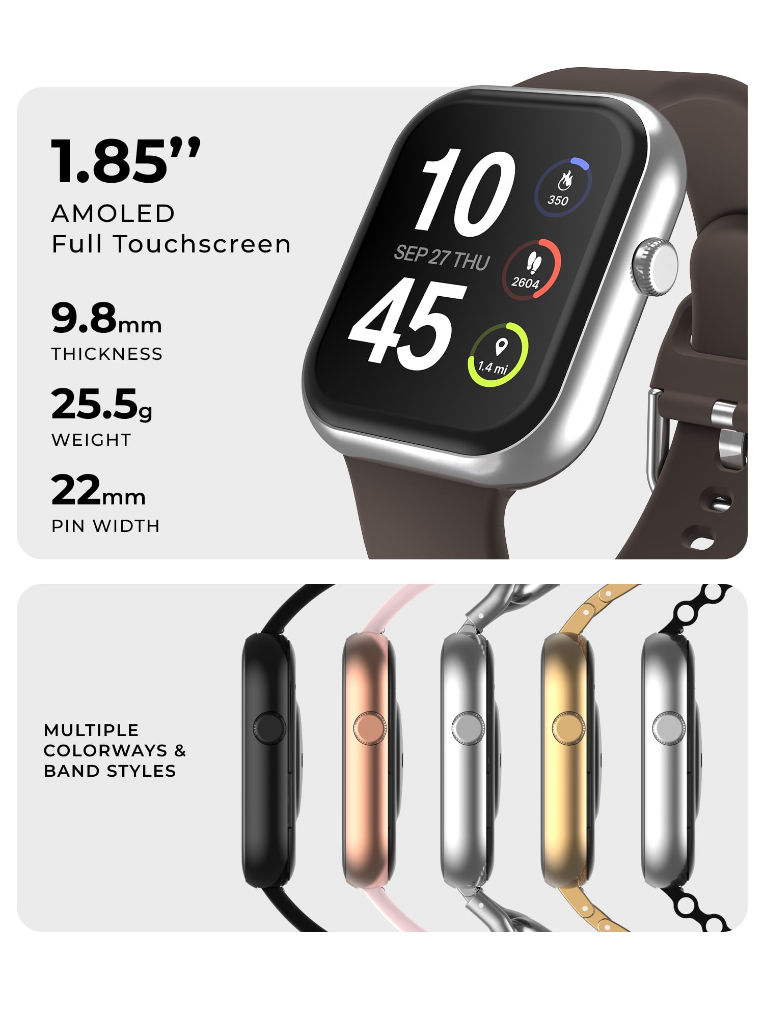 iTech Fusion 4 Unisex Adult Rectangular Smart Watch, Mocha, Silicone Strap