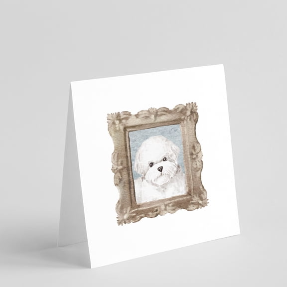 Bichon Fris� Front View Square Greeting Cards and Envelopes Pack of 8 5 in x 5 in