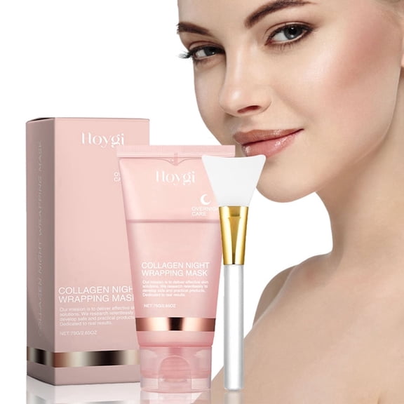 1Pc Collagen Overnight Wrapping Mask with Brush, Peel Off Facial Mask with Hydrolyzed Collagen to Support Skin Hydration Elasticity 2.65Oz
