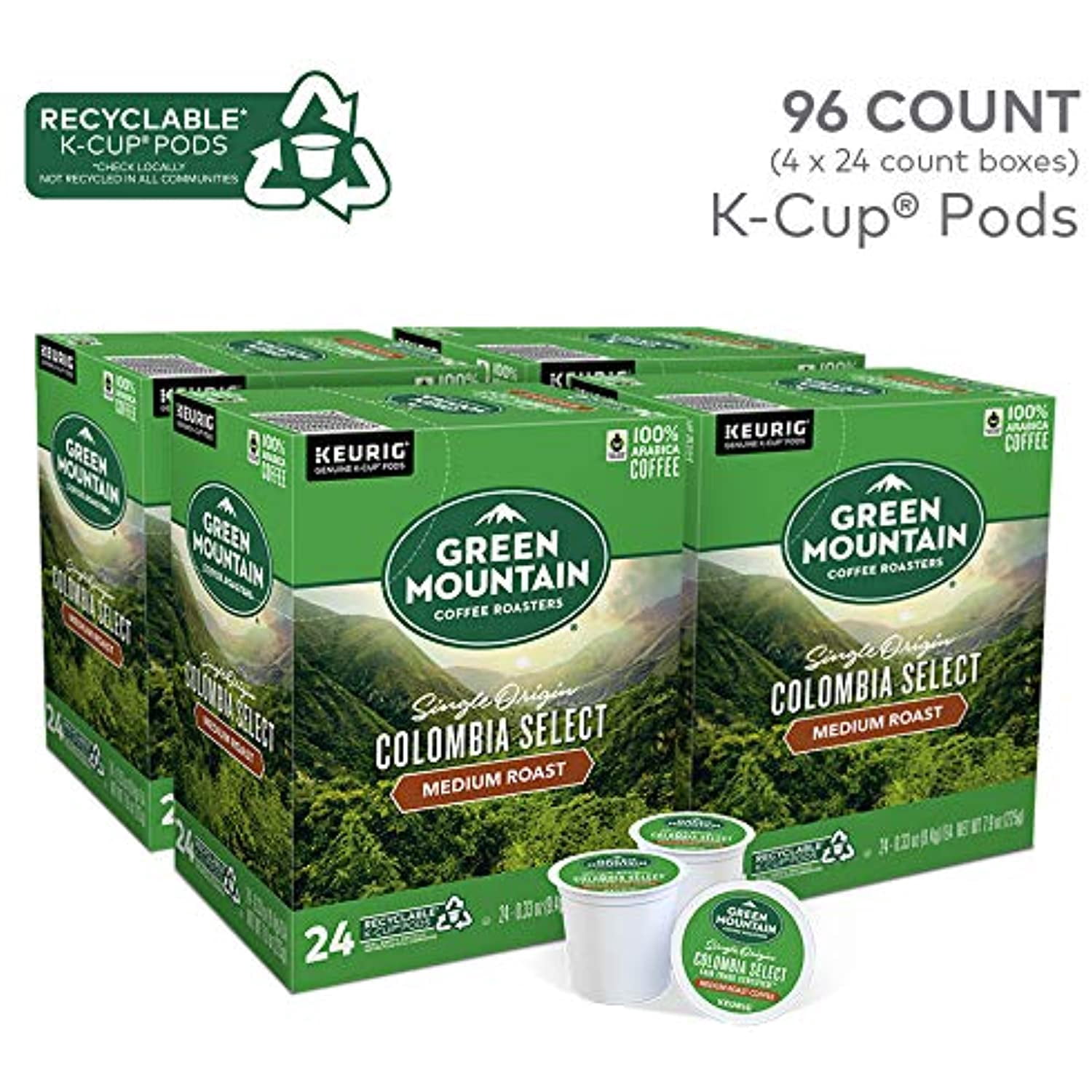 Green Mountain Coffee Roasters Colombia Select, Single-Serve Keurig K-Cup Pods, Medium Roast Coffee Pods, 96 Count