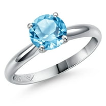 Gem Stone King 900 Platinum Swiss Blue Topaz Engagement Ring for Women | 1.65 Cttw | Round 7MM | Gemstone November Birthstone | Size 7