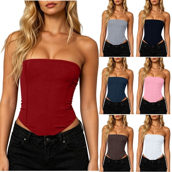 MYAOYINo Boundaries Ladies Seam Front Bandeau Top Strapless Asymmetrical Hem