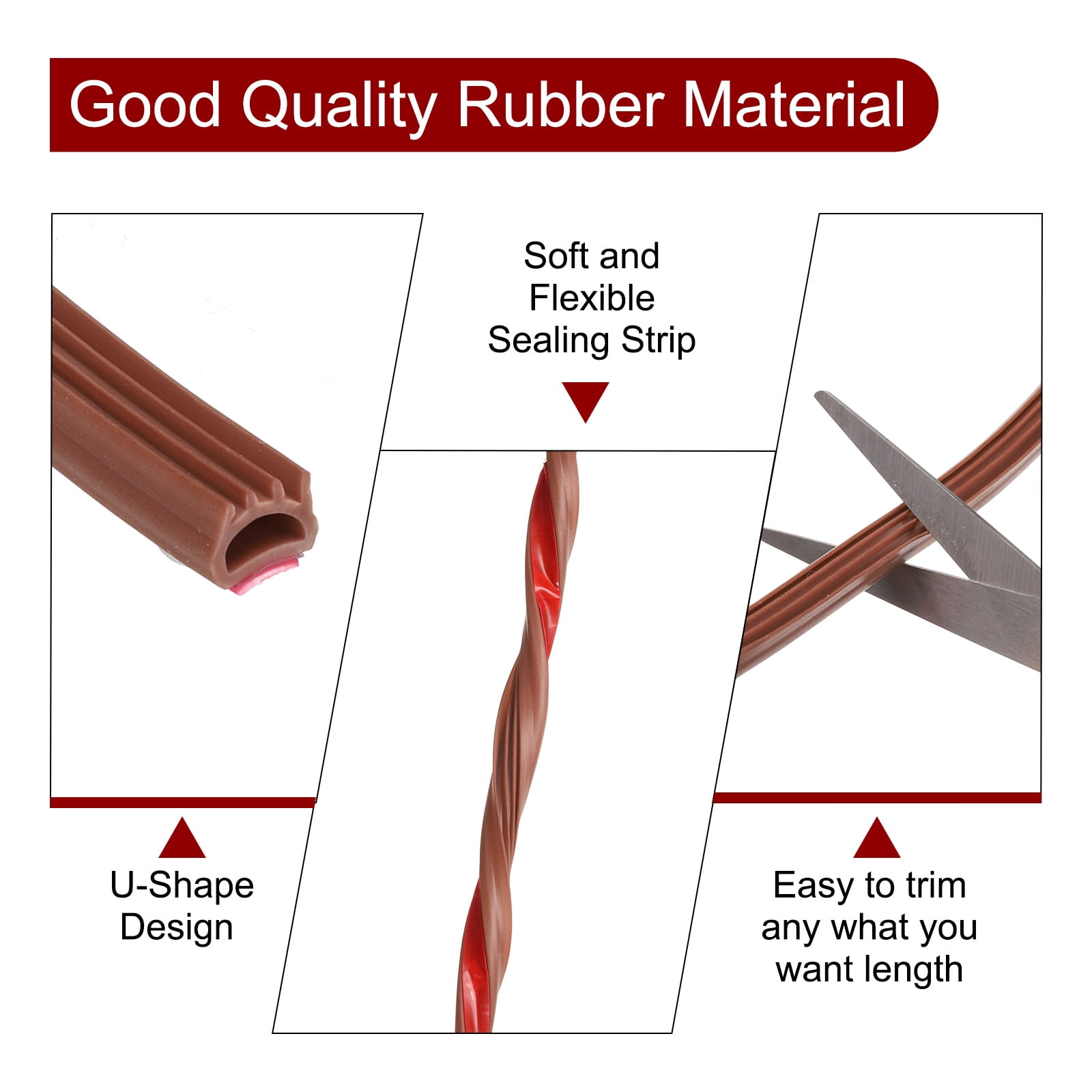 Uxcell Silicone Rubber Weather Stripping Door Seal, Self-Adhesive Doors Seal Strip (Brown,0.4"x33Ft)