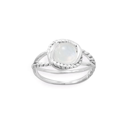.925 Sterling Silver Criss Cross Band Rainbow Moonstone Women's Ring