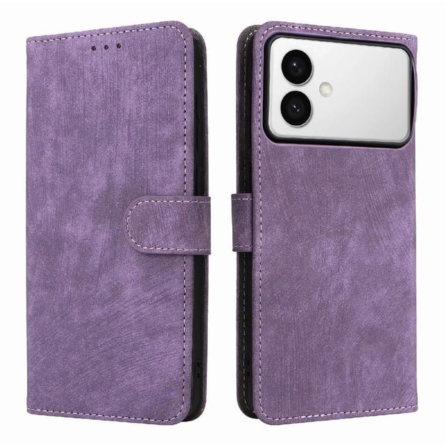 Phone Wallet Case for Samsung Galaxy S26 Edge with Stand - Leather Folio Cover & Card Slots Purple