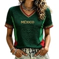 thumbnail image 2 of Mexico 2026 Soccer Cup Fan Jersey for Women, V-Neck Short Sleeve T-Shirt with Gold Totem & "MÉXICO" Print, Breathable Casual Sports Tee Pullover Top, 1 PC Dark Green XL, 2 of 4