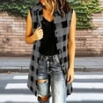 thumbnail image 5 of TGSLY Women's Plaid Long Vest Jacket Lightweight Collared Button Down Open Layering Gilet Dressy Casual Sleeveless Cardigan Coat S, 5 of 7