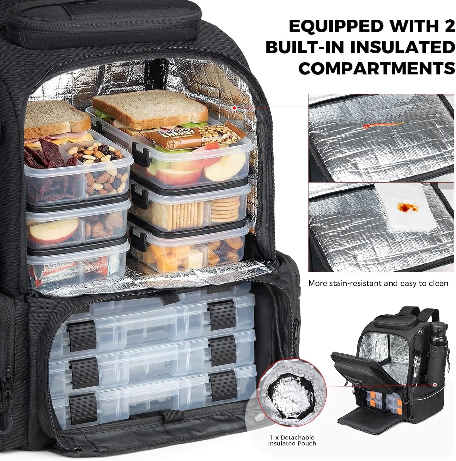 WANOON Fishing Backpack 45L Waterproof with Insulated Bait Pocket & 4 Rod Holders for Outdoor Adventures