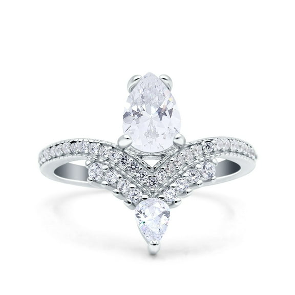 Cubic Zirconia Size-5 Art Deco Accent Pear Wedding Ring 925 Sterling Silver