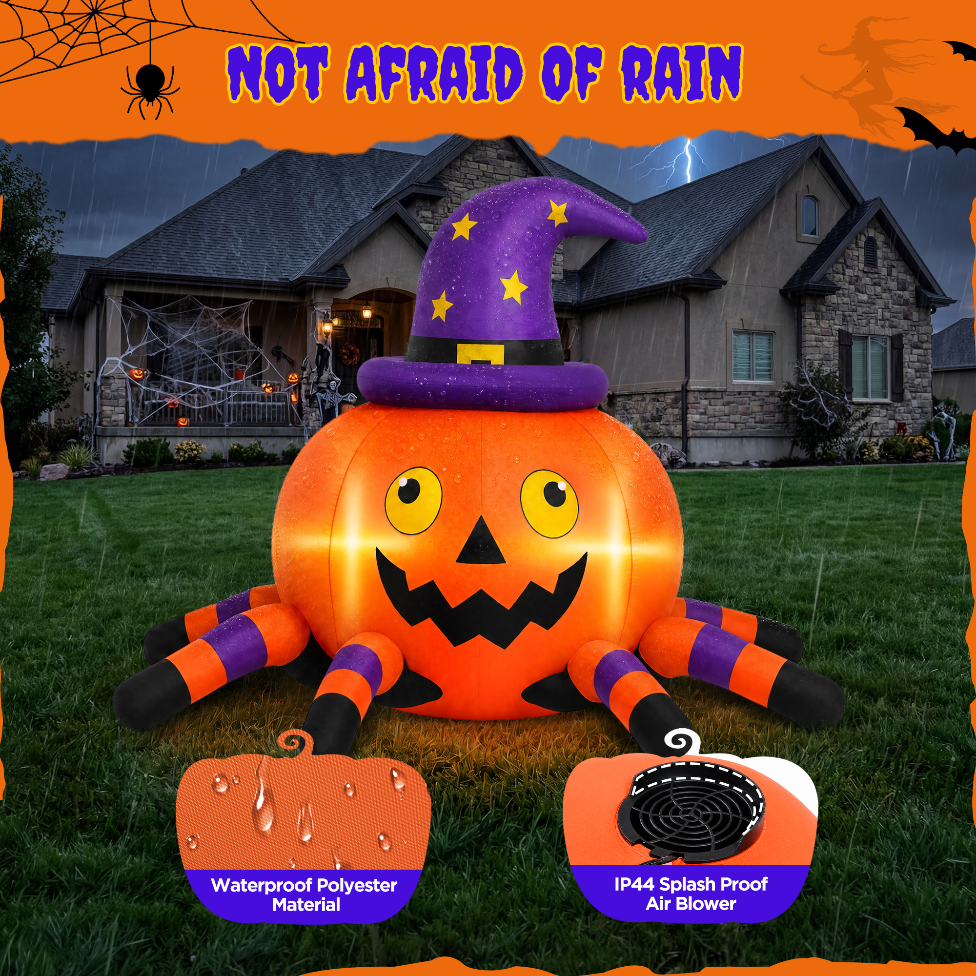 Firstness 6.2 Ft Halloween Inflatable, Pumpkin Spider with LED Lights photo 5