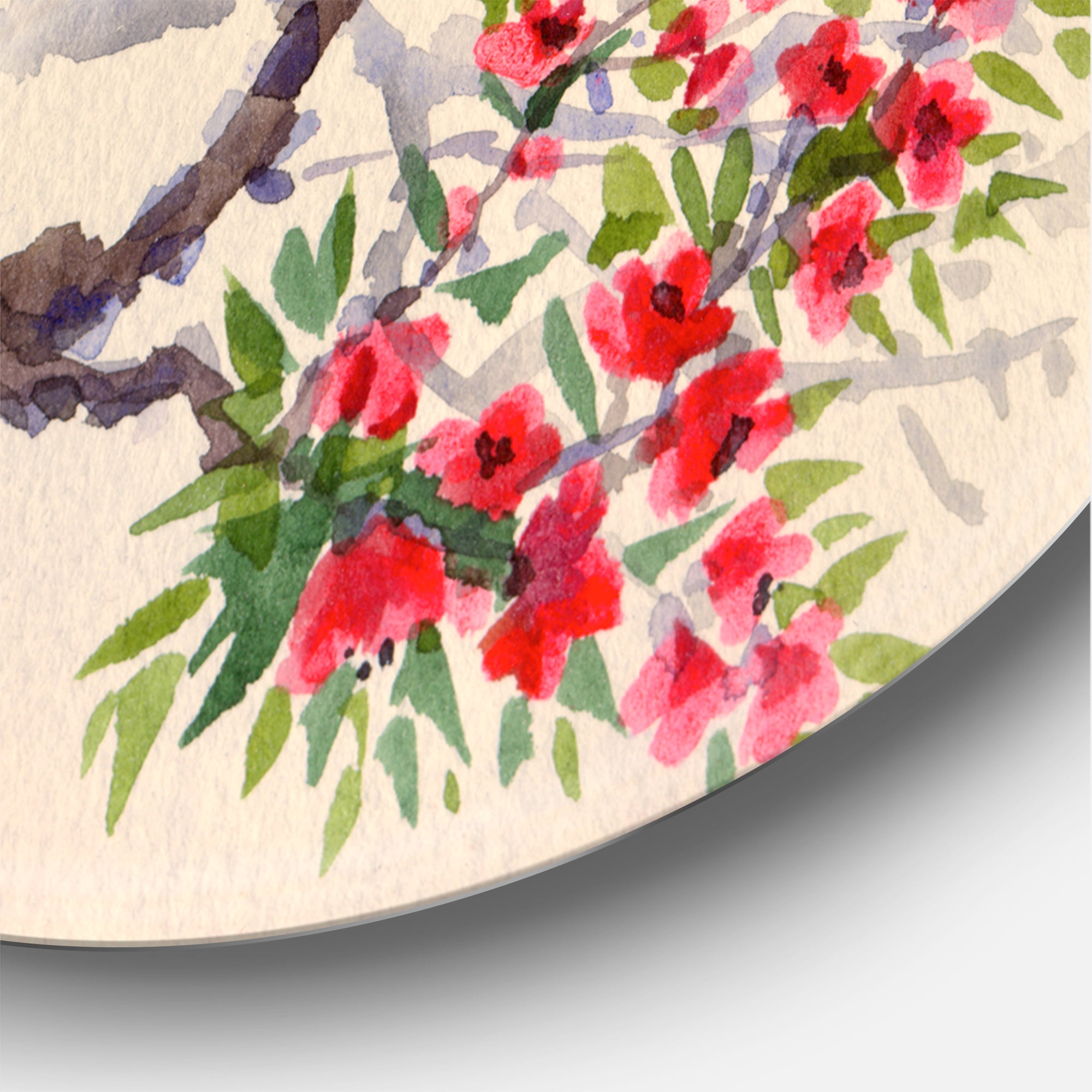 Designart 'The Blossoming Tree With Red Flowers I' Traditional Circle Metal Wall Art 23x23 - Disc of 23